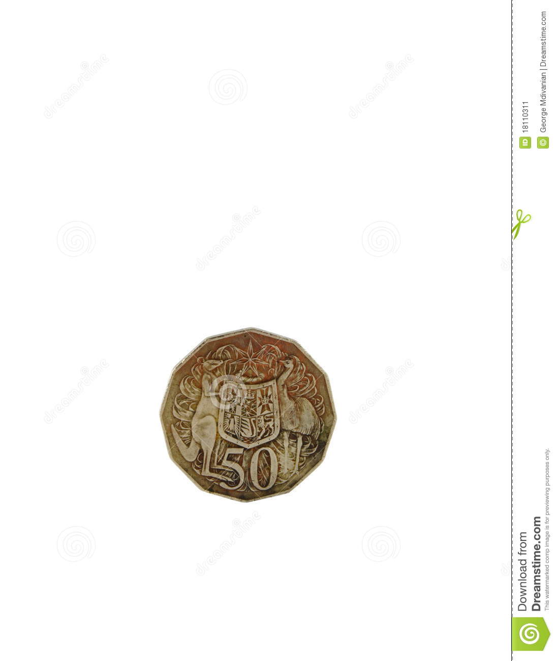 Australian Old Fifty Cent Coin With Traditional Symbols On It 