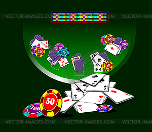 Blackjack Table And Casino Elements   Vector Clipart