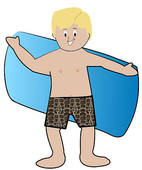 Blond Boy In Swim Trunks Drying Off With Towel   Clipart Graphic