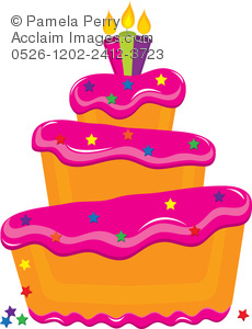 Clip Art Illustration Of A Bakery Birthday Cake With Star Shaped