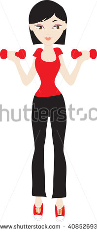 Clip Art Illustration Of A Young Woman Lifting Weights    Stock Photo