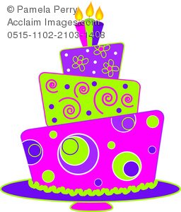 Clip Art Image Of A Crooked Fondant Birthday Cake