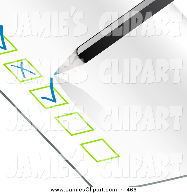 Clip Art Of A Blue Pencil Ticking Off Items On An Organized Check List