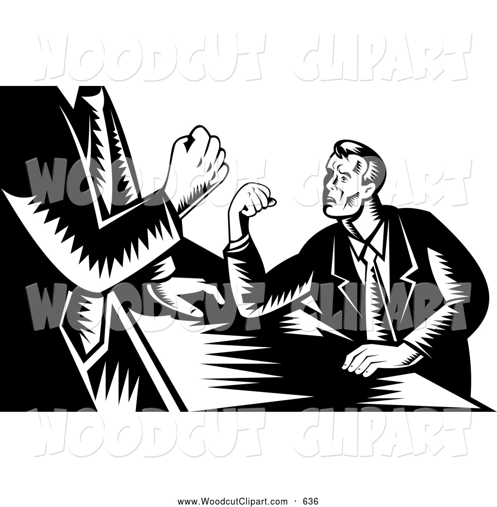Clip Art Of An Old Fashioned Black And White Businessmen Arm Wrestling    