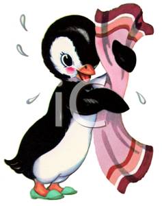 Clipart Image Of A Penguin Drying Off With A Pink Bath Towel