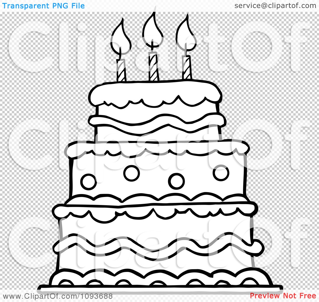 Clipart Outlined Layered Birthday Cake With Three Candles   Royalty