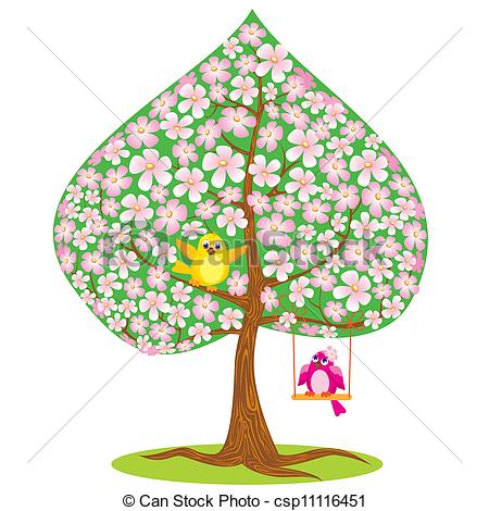 Clipart Vector Of Spring   Tree And Funny Bird   One Of Four Seasons    