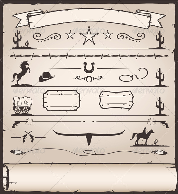 Collection Of Design Elements For Wild West   Western   Rodeo Themed