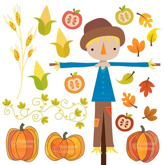 Fall Autumn Pumpkin Scarecrow Clip Art Clipart Set   Personal And Com