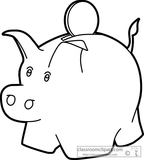 General   Pink Piggy Bank With Coin Outline 06   Classroom Clipart
