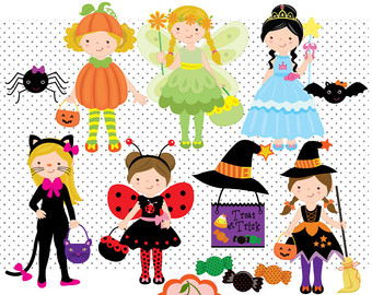 Halloween Costumes Girls Digital Cl Ip Art Set For Personal And