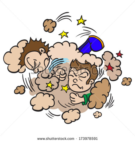 Illustration Of Two Boys Fighting In A Cloud Of Dust   Stock Vector