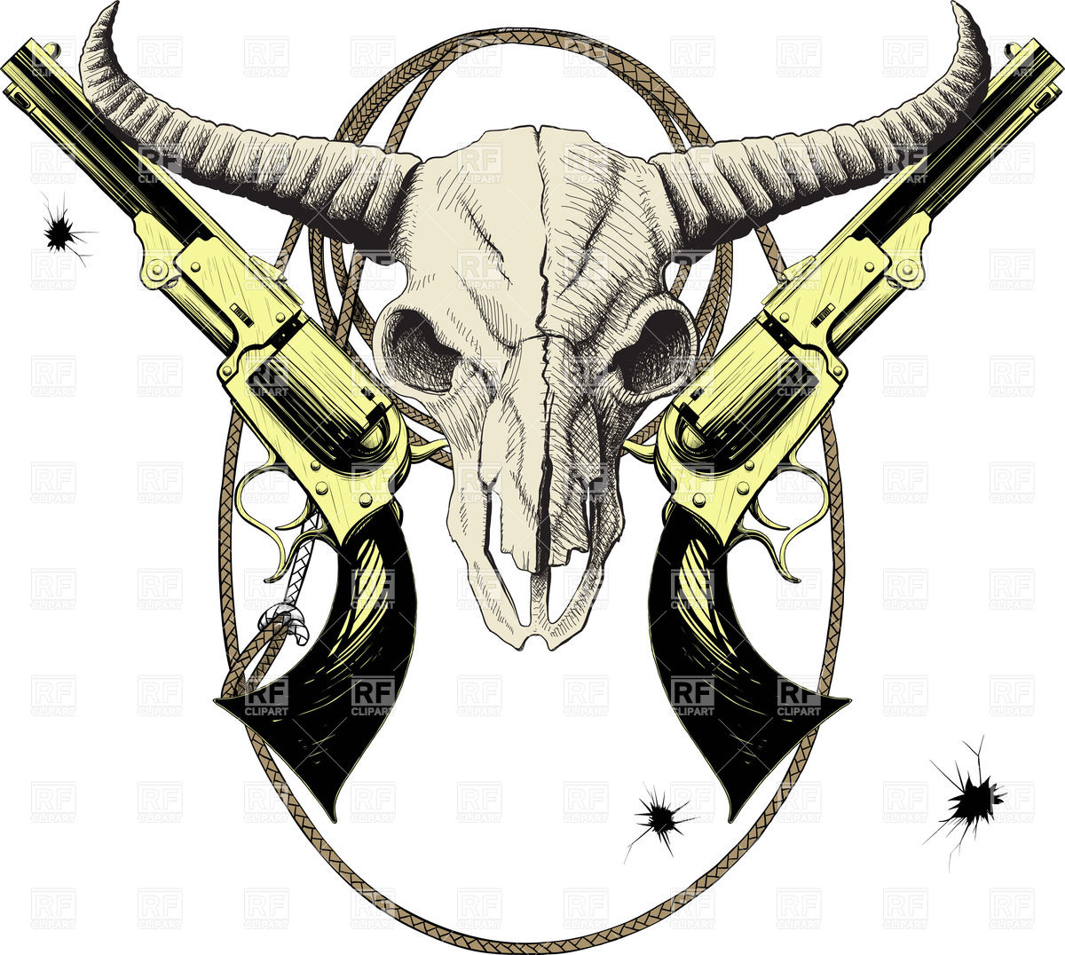 Mascot Of The Wild West With Skull Bison And Revolvers In Lasso Frame