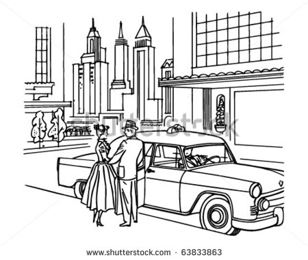 New York Taxi Service Retro Clipart Illustration Stock Vector