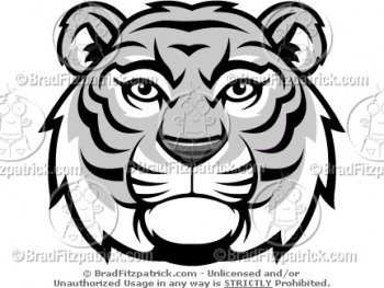Nice Black   White Tiger Mascot Clipart   B W Vector Tiger