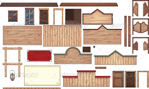 Old West Town   Objects Vectors