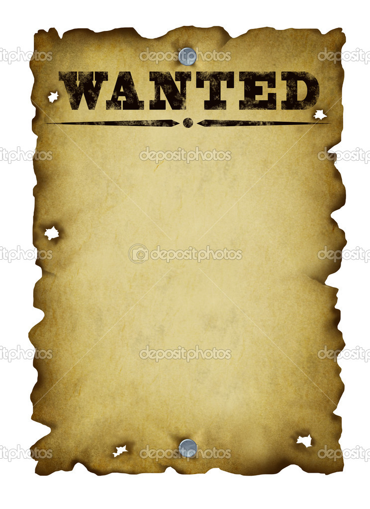 Old Western Wanted Poster With Metal Nails And Torn Burnt Antique    
