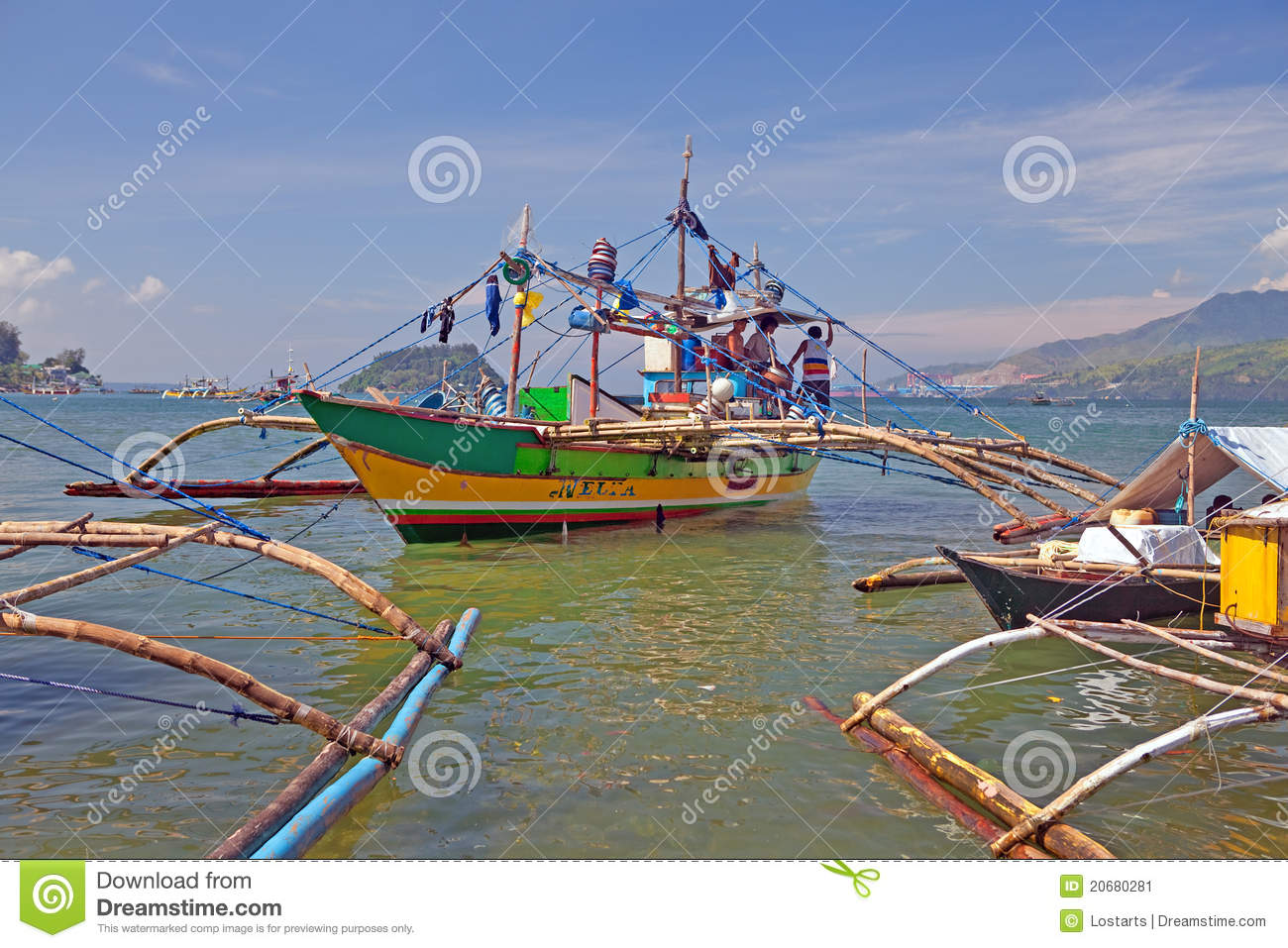 Outrigger Canoe Fishing Boat At Subic Town Philippine Islands