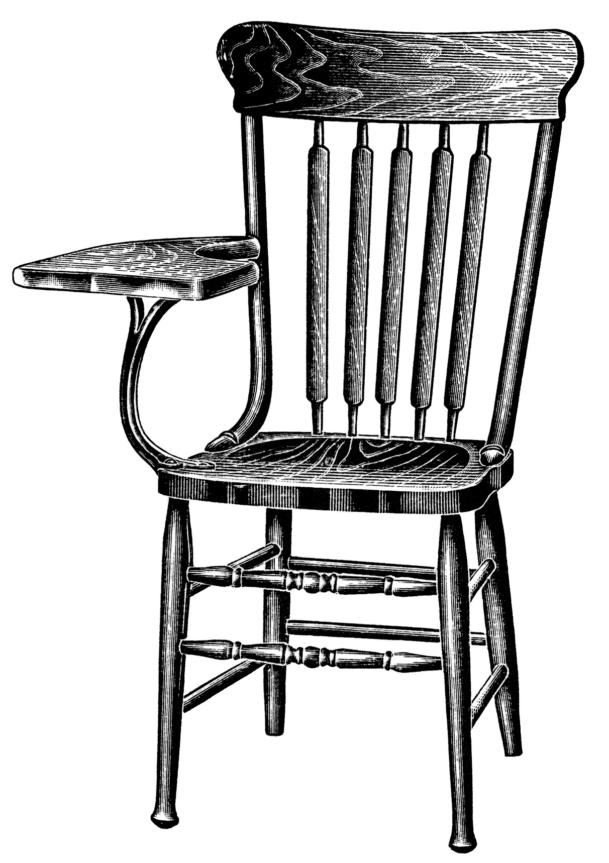 Vintage School Clipart Wooden Tablet Arm Chair Black And White
