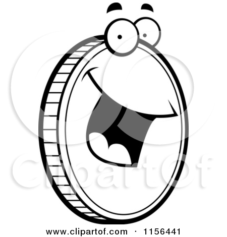 White 1156441 Cartoon Clipart Of A Black And White Happy Golden Coin