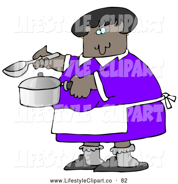 American Woman In A Purple Dress White Apron Gray Socks And Slippers