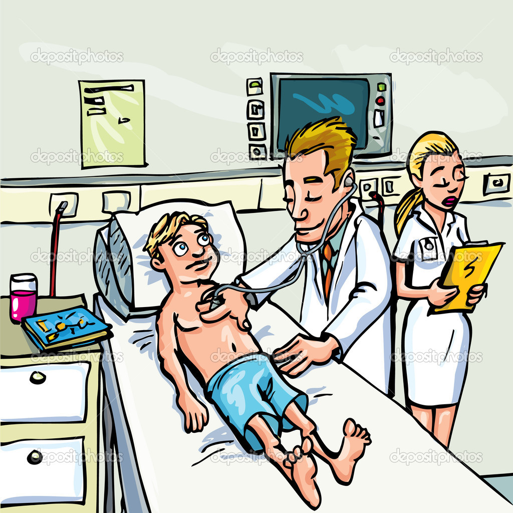 Cartoon Doctor Attending A Young Patient   Stock Vector
