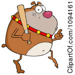 Clipart Brown Bulldog Sneaking Around On Tip Toes With A Bat Royalty