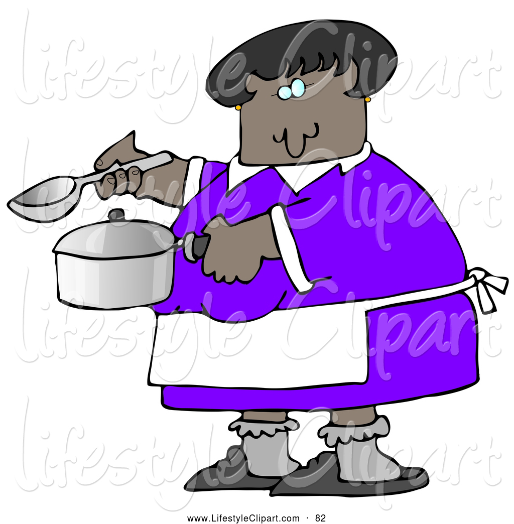 Clipart Of A Black Woman In A Purple Dress White Apron Gray Socks