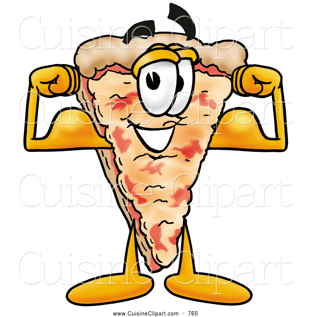 Clipart Of A Cute Slice Of Pizza Mascot Cartoon Character Flexing