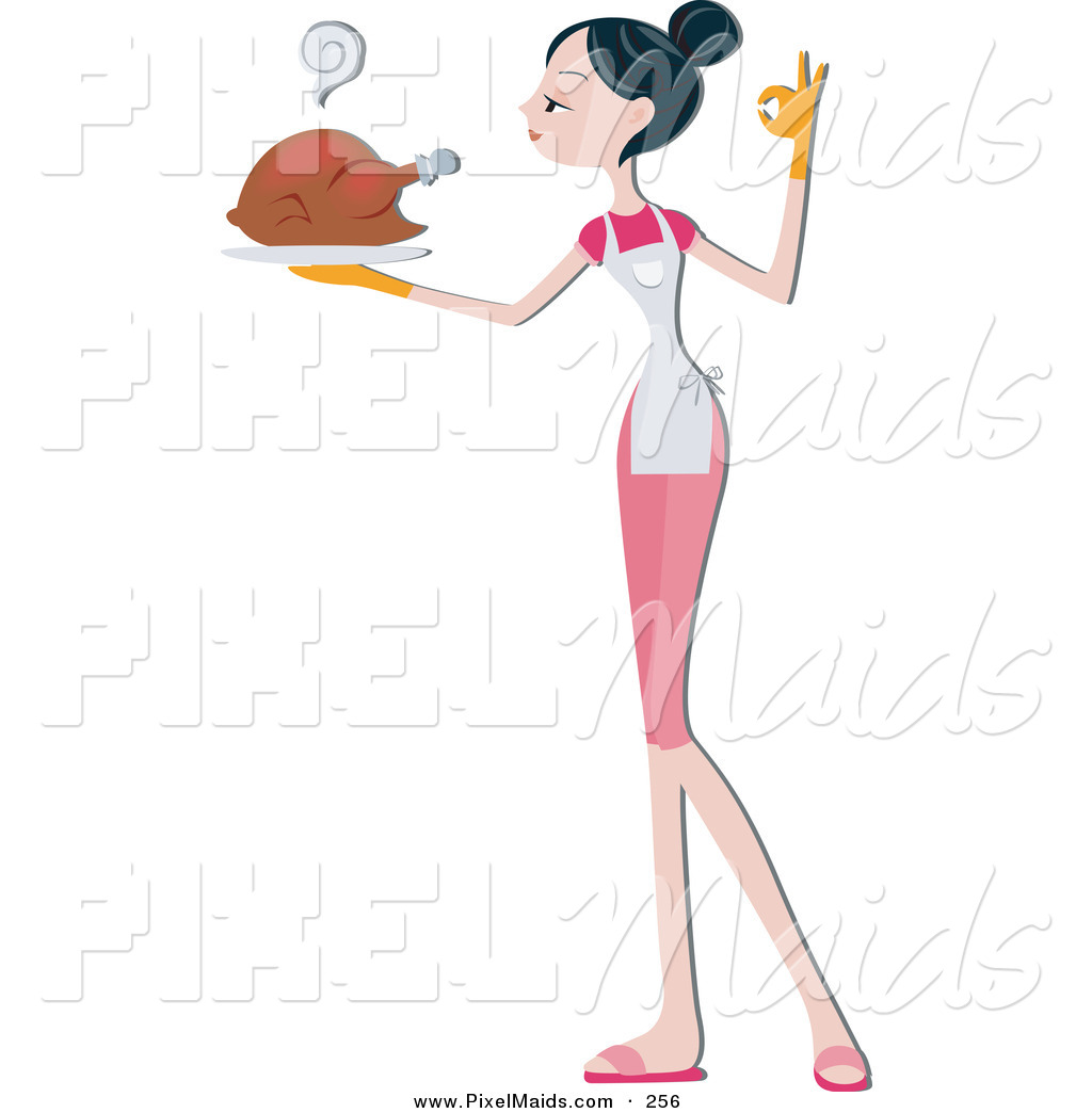 Clipart Of A Pretty Home Maker Woman Serving A Hot Turkey By Bnp