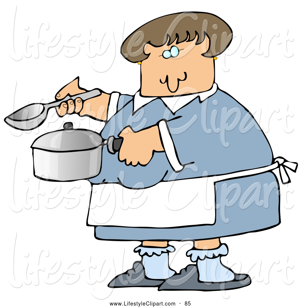 Clipart Of A White Woman In A Blue Dress White Apron Blue Socks