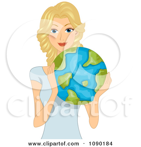 Clipart Pretty Blond Woman Holding Earth   Royalty Free Vector    