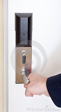 Close Up Of Hand Opening Door Handle Royalty Free Stock Image   Image    