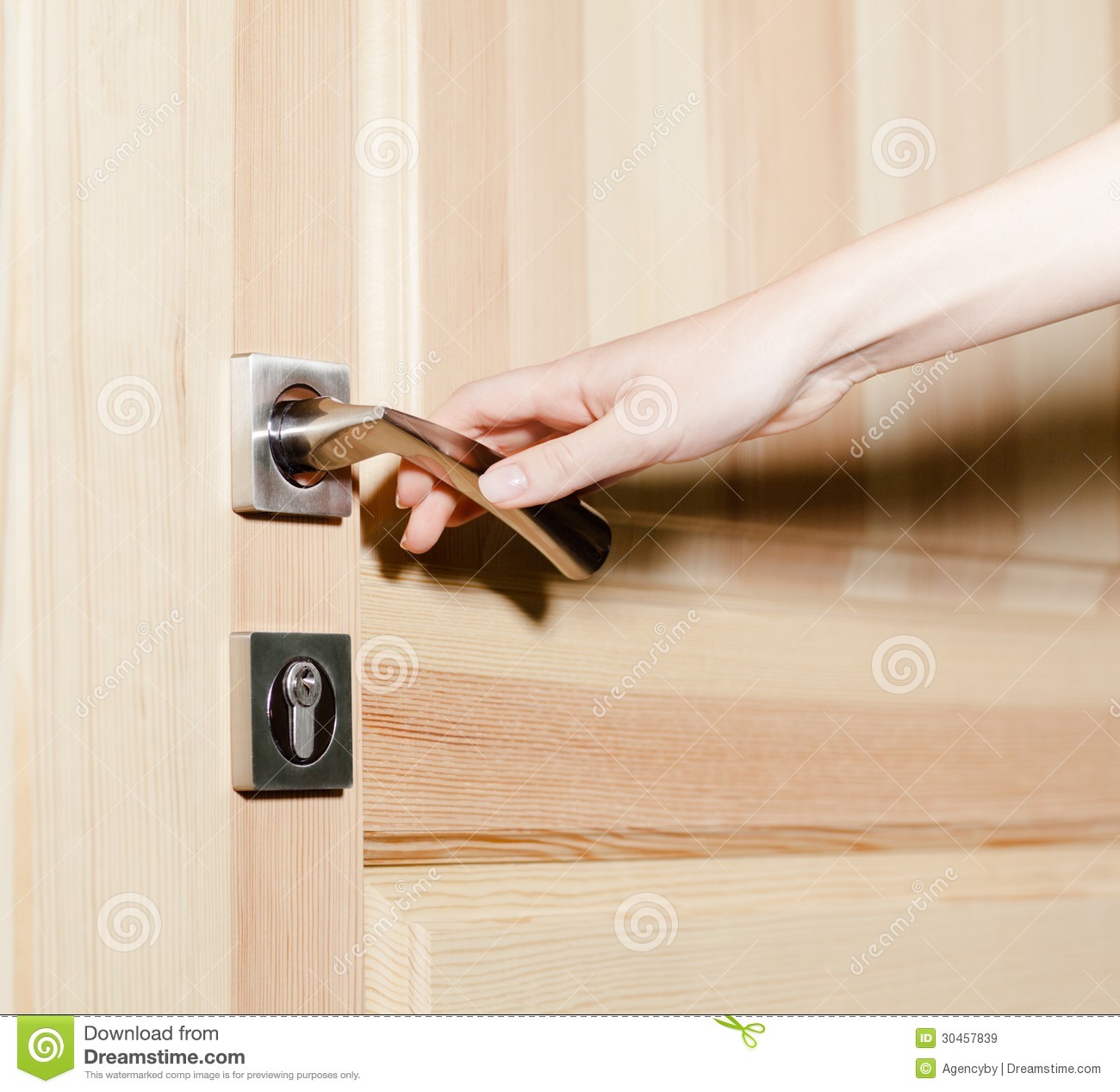 Close Up Of Hand Opening The Door With Door Handle 