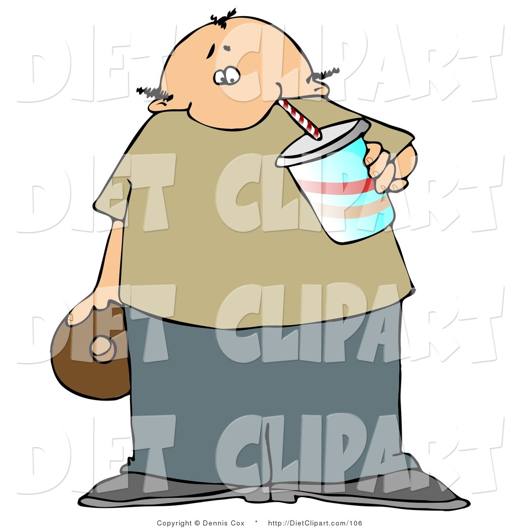 Fat Blond Woman Eating Cheeseburger And Drinking Soda Pop Clipart