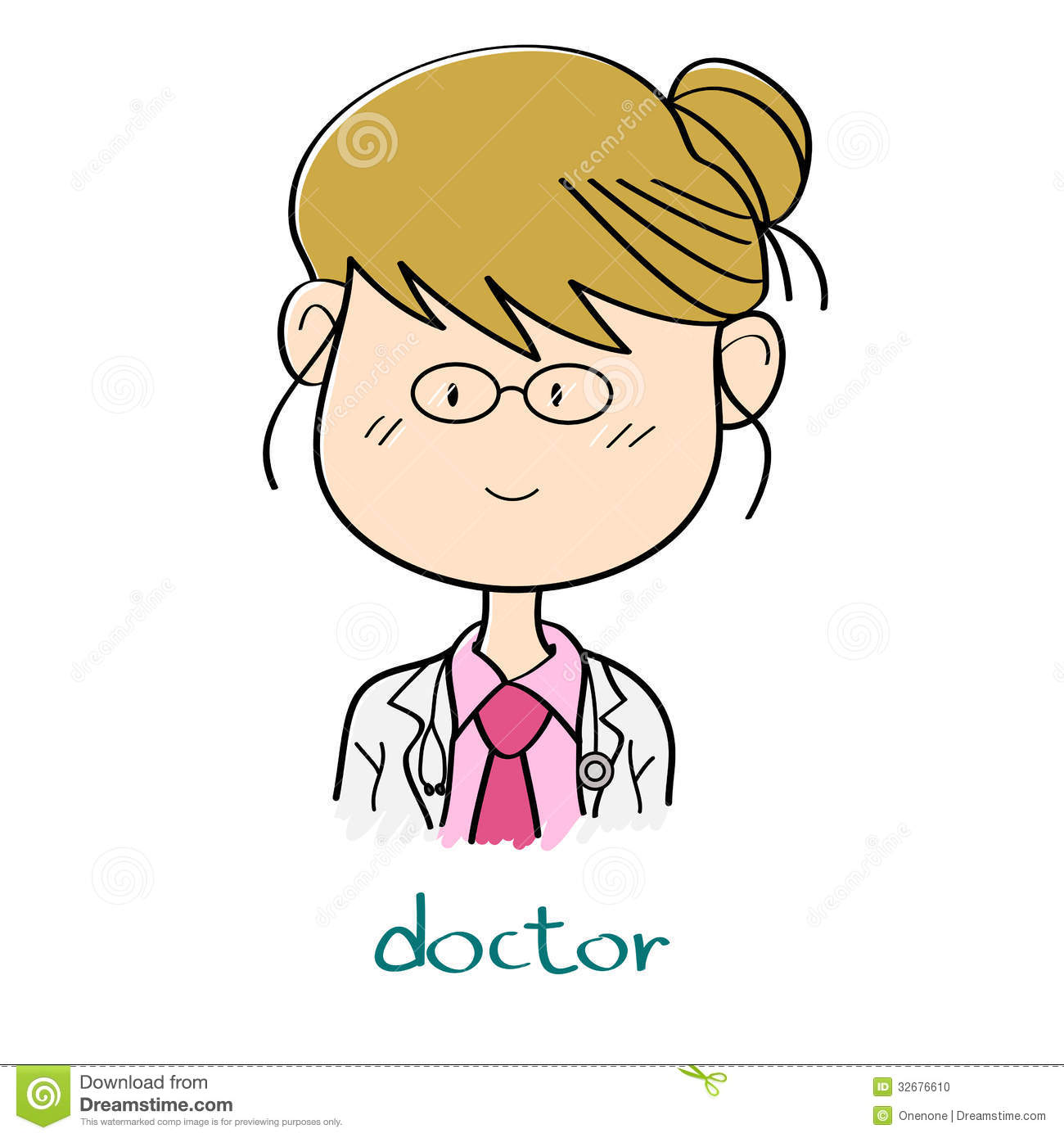 Female Doctor In Cartoon Style With Word Doctor