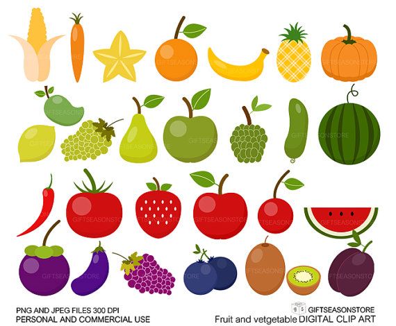 Fruit And Vegetable Clip Art For Personal And Commercial Use   Instant