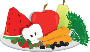 Fruits And Vegetables On A Snack Plate  Watermelon Apple Carrots