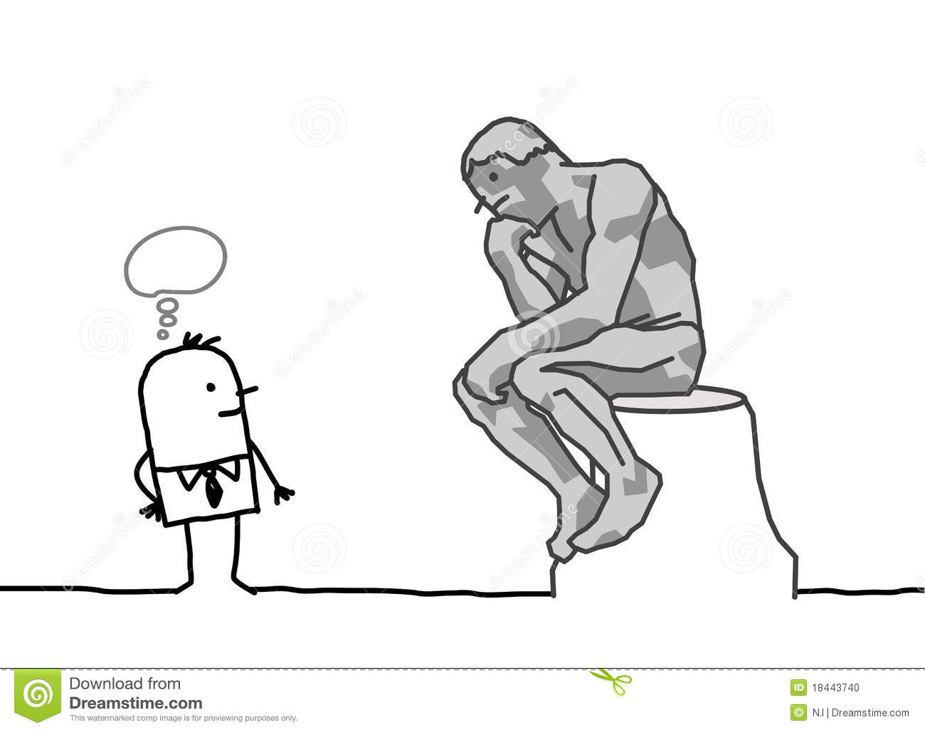 Hand Drawn Cartoon Characters   The Rodin S Thinker Parody