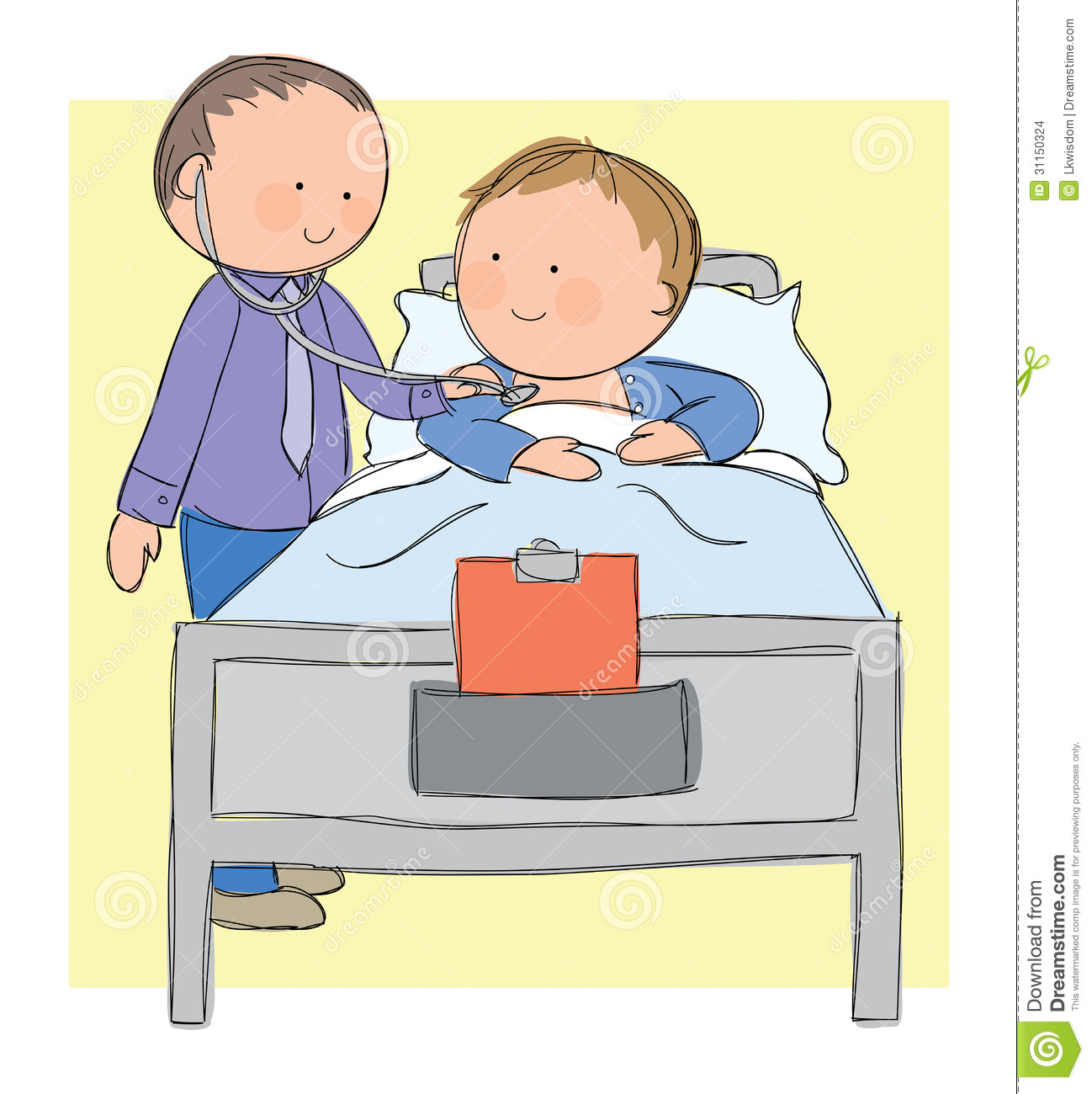 Hand Drawn Picture Of Doctor Checking On Patient  Illustrated In A