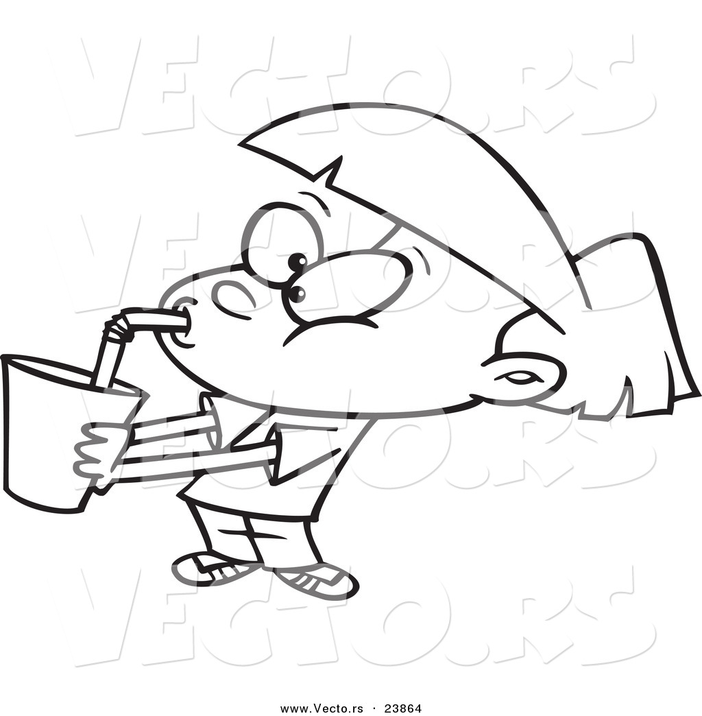 Larger Preview  Vector Of A Cartoon Girl Gulping Soda   Coloring Page    