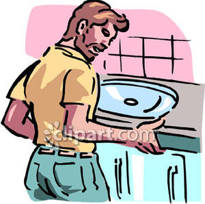 Man Installing A Bathroom Counter   Royalty Free Clipart Picture
