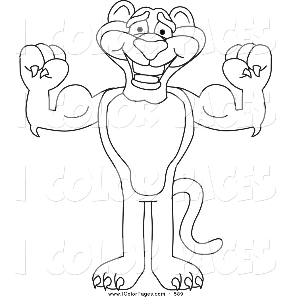     Page Outline Of A Panther Character Mascot Flexing By Toons4biz