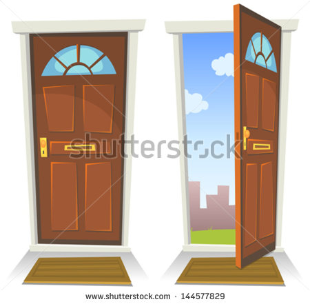 Red Door Open And Closed  Illustration Of A Cartoon Front Red Door