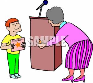 Teacher Presenting A Certificate To A Student   Royalty Free Clipart