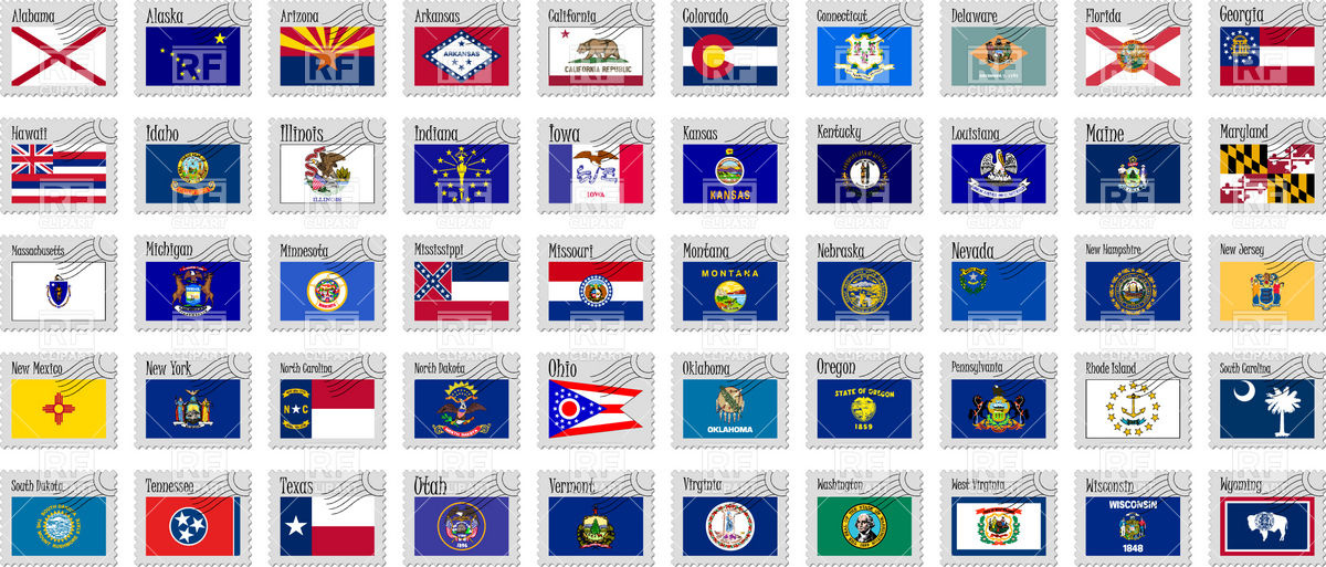 Usa State Flags On Postage Stamps 9809 Download Royalty Free Vector