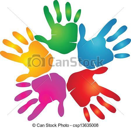 Vector   Hands Print In Vivid Colors Logo   Stock Illustration