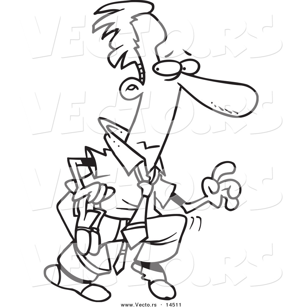 Vector Of A Cartoon Happy Dog Carrying A Leash Coloring Page Outline