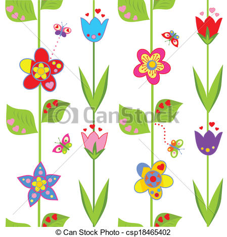Vector   Wallpaper With Funny Spring Flowers   Stock Illustration