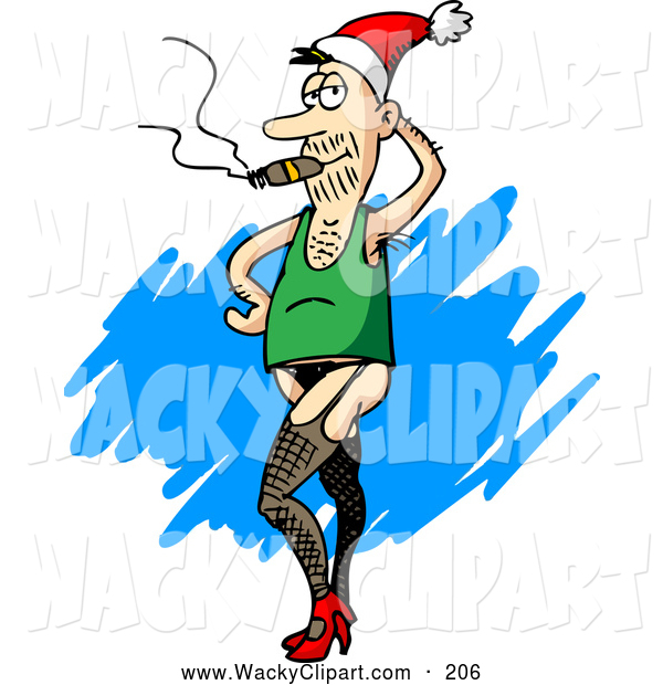 Clipart Of A Strange Silly Man Wearing A Santa Hat Green Tank Top